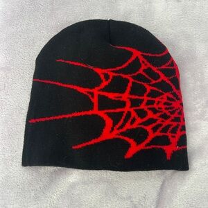 Black and Red Spider Web Beanie